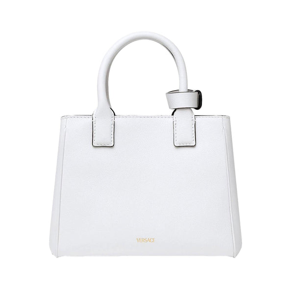 Versace La Medusa White Leather Small Crossbody Tote Bag Gold Plaque Chain in White, authentic new handbag, image 2