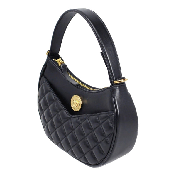 Versace La Medusa Half Moon Hobo Shoulder Crossbody Bag Black Leather in Black, authentic new handbag, image 2