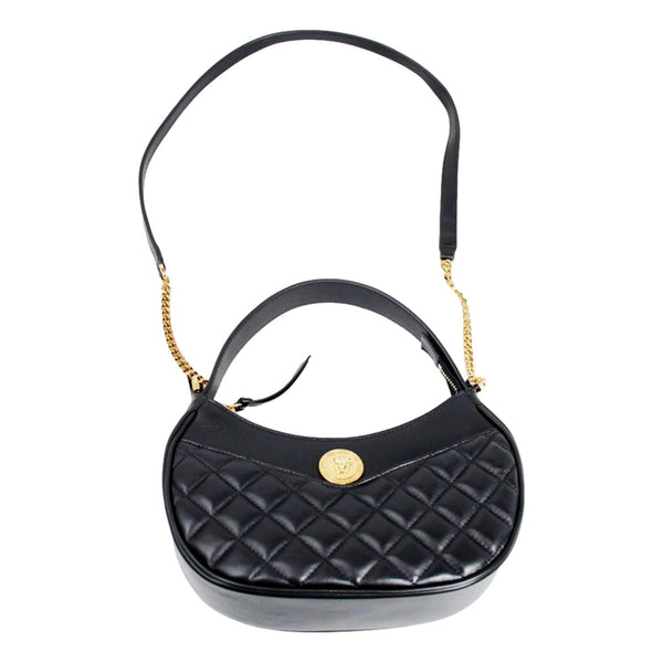 Versace La Medusa Half Moon Hobo Shoulder Crossbody Bag Black Leather in Black, authentic new handbag, image 4