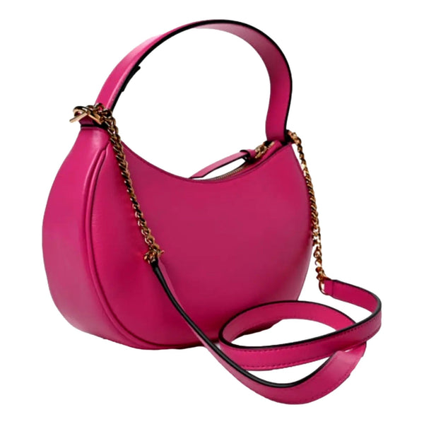 Versace La Medusa Pink Quilted Leather Half Moon Bag Gold Chain Crossbody in Orchid Pink, authentic new handbag, image 2