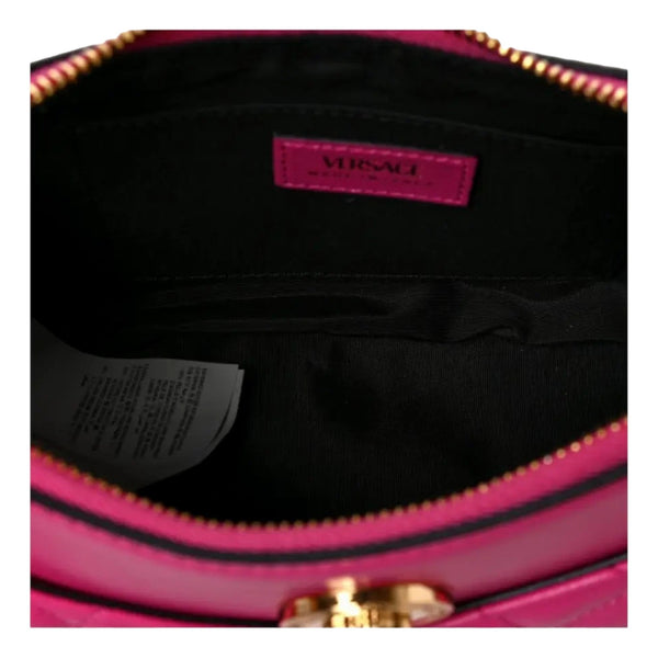 Versace La Medusa Pink Quilted Leather Half Moon Bag Gold Chain Crossbody in Orchid Pink, authentic new handbag, image 5