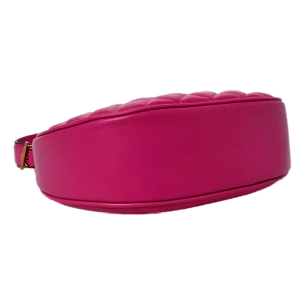 Versace La Medusa Pink Quilted Leather Half Moon Bag Gold Chain Crossbody in Orchid Pink, authentic new handbag, image 4