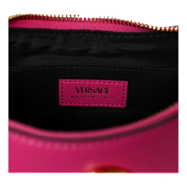 Versace La Medusa Pink Quilted Leather Half Moon Bag Gold Chain Crossbody in Orchid Pink, authentic new handbag, image 6