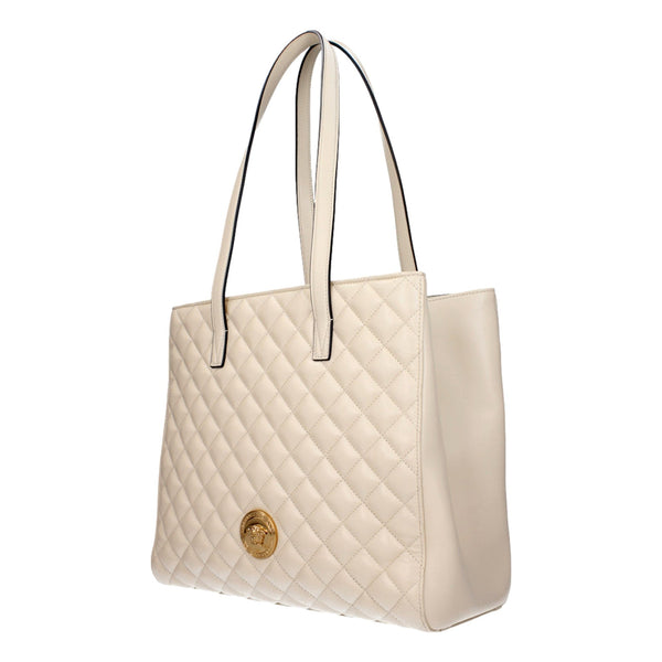 Versace La Medusa Quilted Tote Bag Ivory Leather Gold Hardware in Ivory, authentic new handbag, image 2
