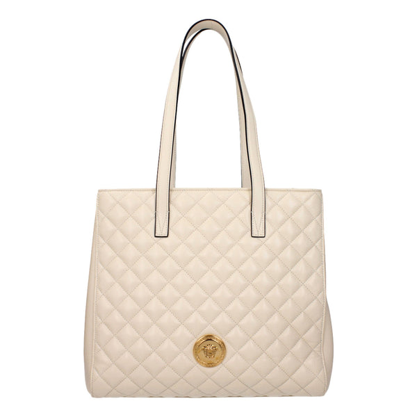 Versace La Medusa Quilted Tote Bag Ivory Leather Gold Hardware in Ivory, authentic new handbag, image 1