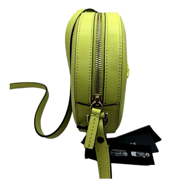 Versace La Medusa Lime Green Leather Disco Round Crossbody Bag in Citron Lime Green, authentic new handbag, image 3