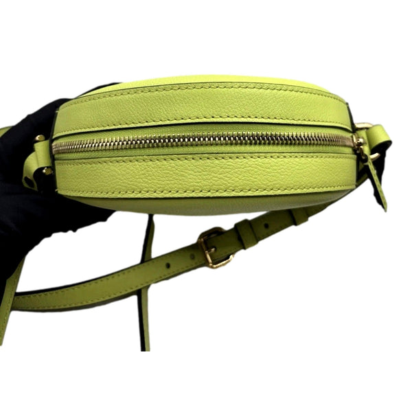 Versace La Medusa Lime Green Leather Disco Round Crossbody Bag in Citron Lime Green, authentic new handbag, image 2