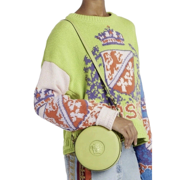 Versace La Medusa Lime Green Leather Disco Round Crossbody Bag in Citron Lime Green, authentic new handbag, image 6