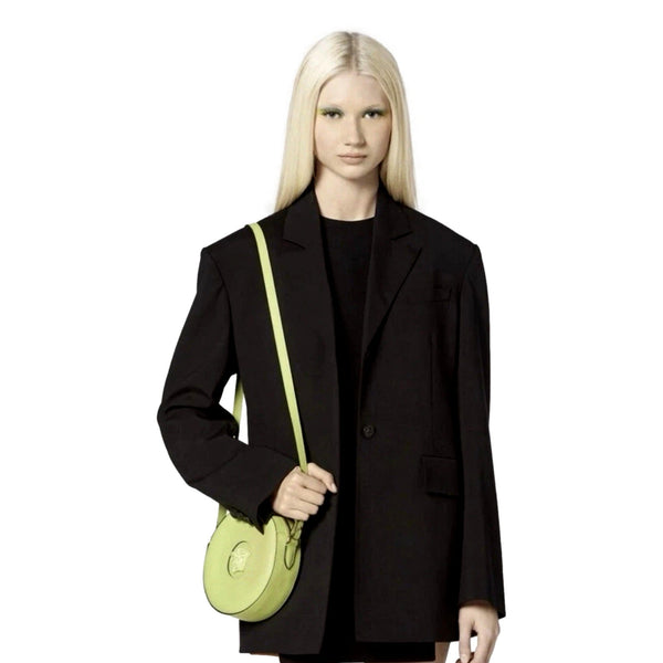 Versace La Medusa Lime Green Leather Disco Round Crossbody Bag in Citron Lime Green, authentic new handbag, image 5