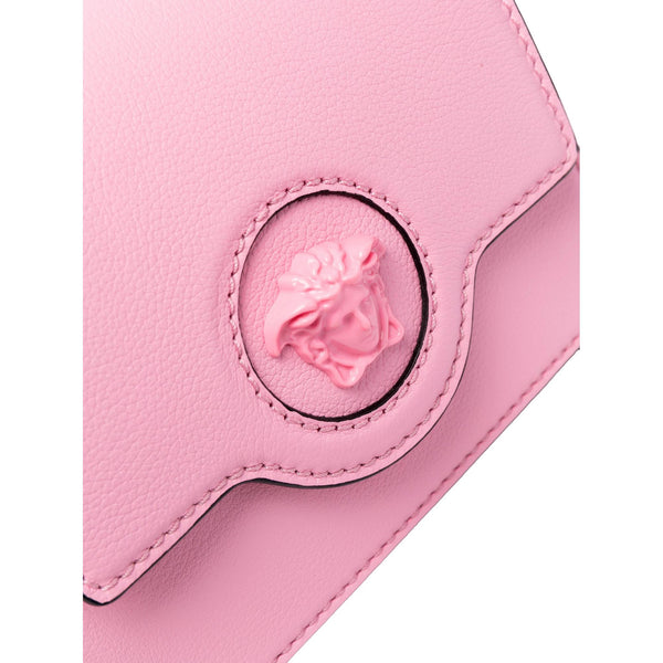 Versace La Medusa Pink Pebbled Leather Small Crossbody Bag Gold Logo in Pink, authentic new handbag, image 7