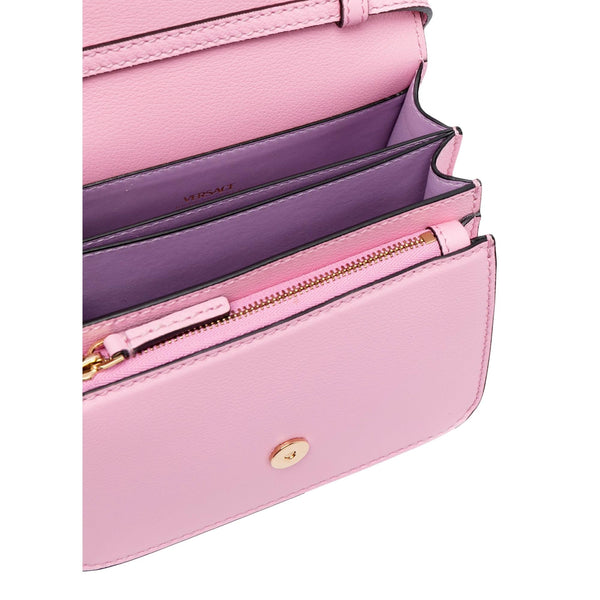 Versace La Medusa Pink Pebbled Leather Small Crossbody Bag Gold Logo in Pink, authentic new handbag, image 6