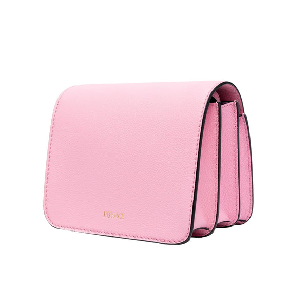 Versace La Medusa Pink Pebbled Leather Small Crossbody Bag Gold Logo in Pink, authentic new handbag, image 3