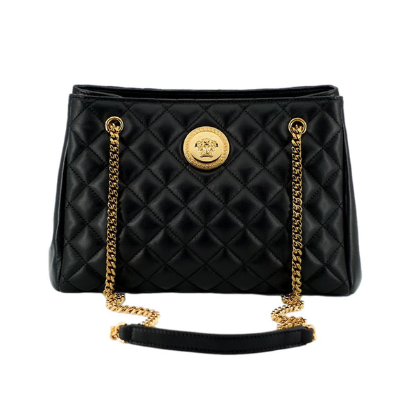 Versace La Medusa Black Quilted Nappa Leather Large Tote Bag in Black, authentic new handbag, image 1