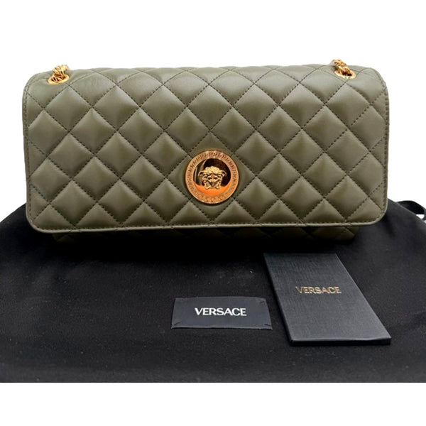 Versace La Medusa Olive Green Quilted Lambskin Chain Crossbody Bag in Olive Green, authentic new handbag, image 6