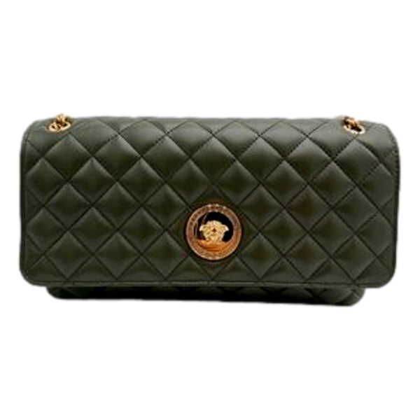 Versace La Medusa Olive Green Quilted Lambskin Chain Crossbody Bag in Olive Green, authentic new handbag, image 1