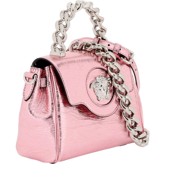 Versace La Medusa Metallic Pink Mini Top Handle Bag Chain Crossbody in Pink Metallic, authentic new handbag, image 2