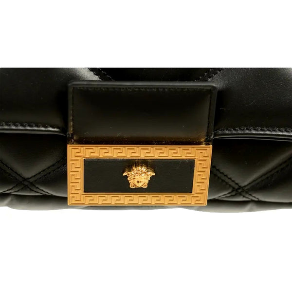 Versace La Medusa Quilted Black Calfskin Leather Crossbody Bag Gold Chain in Black, authentic new handbag, image 5