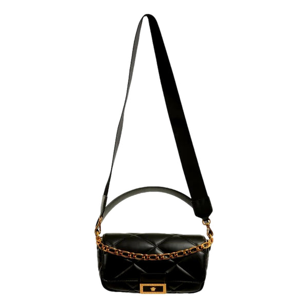 Versace La Medusa Quilted Black Calfskin Leather Crossbody Bag Gold Chain in Black, authentic new handbag, image 4