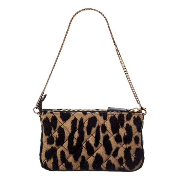 Versace Leopard Print Fur Mini Shoulder Bag Gold Medusa Chain Designer Handbag in Brown, authentic new handbag, image 2