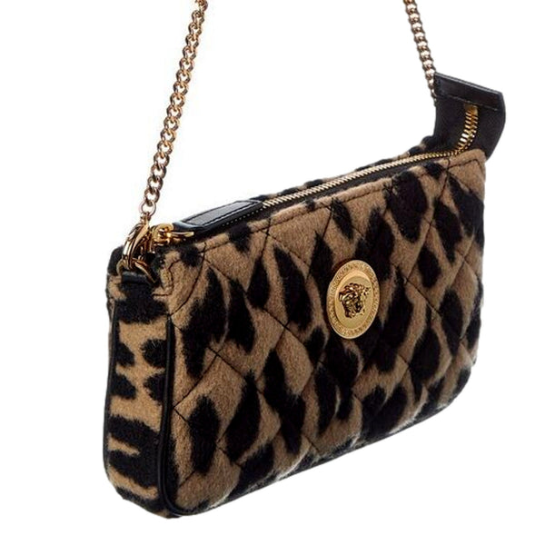 Versace Leopard Print Fur Mini Shoulder Bag Gold Medusa Chain Designer Handbag in Brown, authentic new handbag, image 3