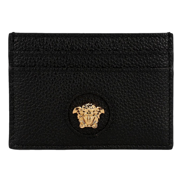 Versace Medusa Head Leather Card Holder Wallet in Black and Gold in Black, authentic new wallet, image 4