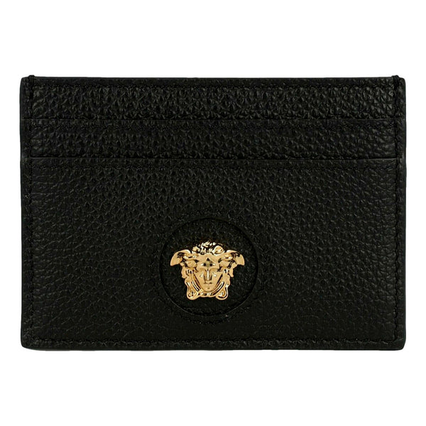 Versace Medusa Head Leather Card Holder Wallet in Black and Gold in Black, authentic new wallet, image 1