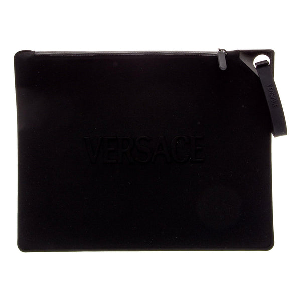Versace Black Nylon Portfolio Wristlet Pouch in Black, authentic new handbag, image 1