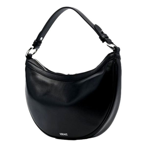 Versace La Medusa Repeat Small Hobo Shoulder Bag Black Calfskin Leather in Black, authentic new handbag, image 2