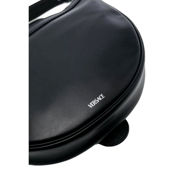 Versace La Medusa Repeat Small Hobo Shoulder Bag Black Calfskin Leather in Black, authentic new handbag, image 3