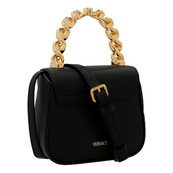 Versace Mini Top Handle Black Vitello Leather Designer Handbag in Black, authentic new handbag, image 4