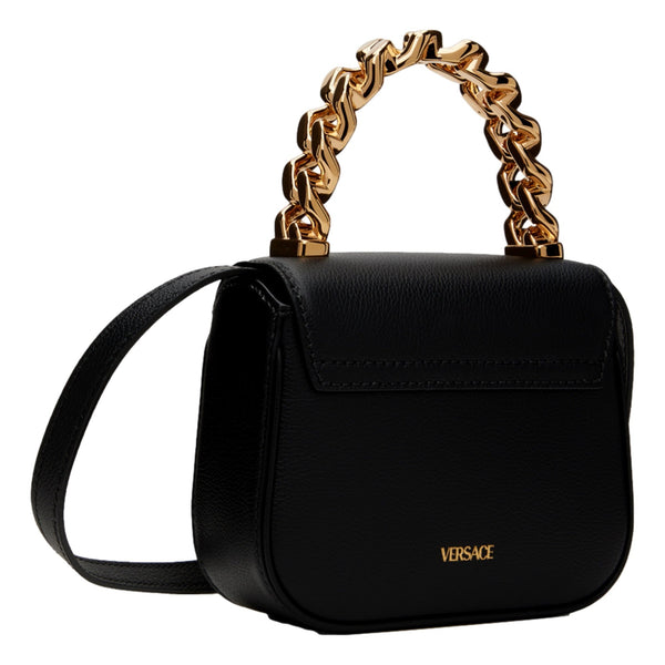 Versace Mini Top Handle Black Vitello Leather Designer Handbag in Black, authentic new handbag, image 2