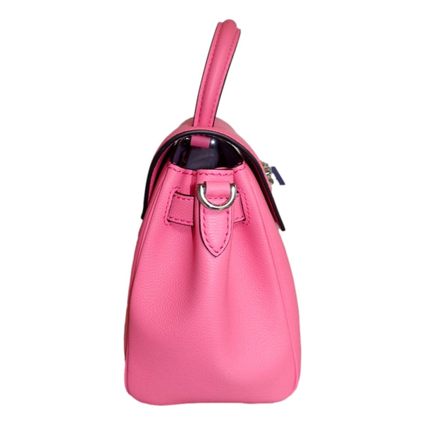 Versace Flamingo Pink Vitello Leather Top Handle Designer Handbag in Red, authentic new handbag, image 3