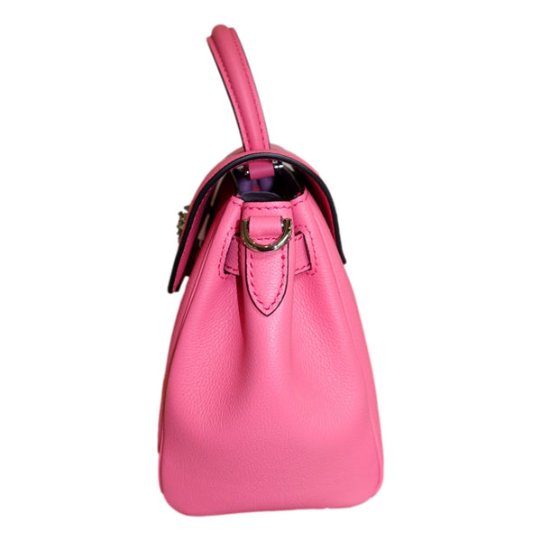 Versace Flamingo Pink Vitello Leather Top Handle Designer Handbag in Red, authentic new handbag, image 2