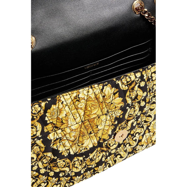 Versace Virtus Barocco Print Quilted Silk Shoulder Bag Black Gold in Black and Gold, authentic new handbag, image 3