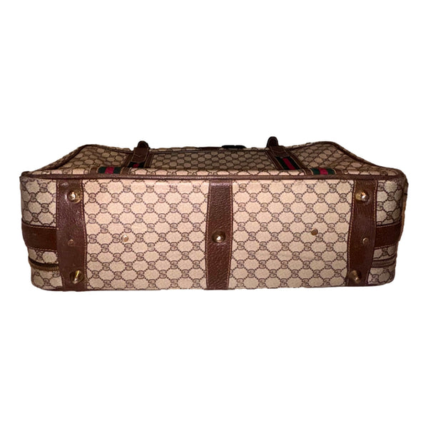 Gucci Vintage GG Monogram Canvas Travel Suitcase with Web Stripe and Leather Trim in GG Monogram and Brown with Web Stripe, a