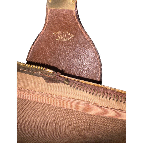 Gucci Vintage GG Monogram Canvas Travel Suitcase with Web Stripe and Leather Trim in GG Monogram and Brown with Web Stripe, a