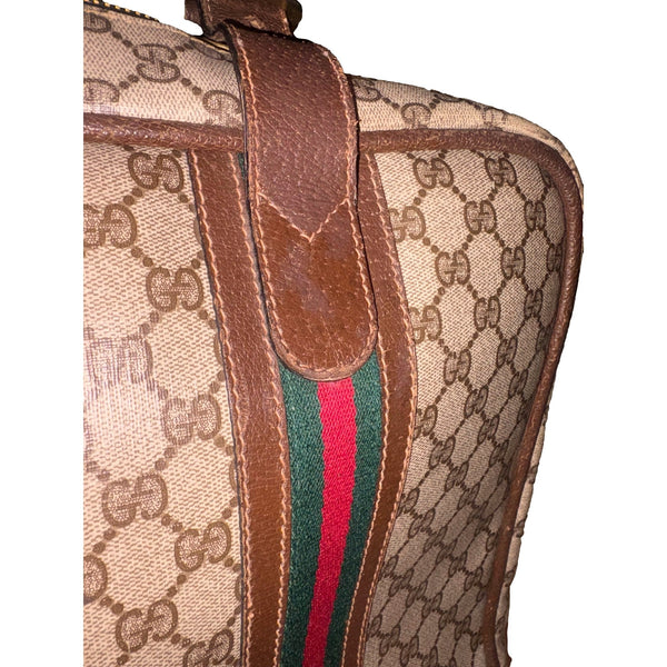 Gucci Vintage GG Monogram Canvas Travel Suitcase with Web Stripe and Leather Trim in GG Monogram and Brown with Web Stripe, a