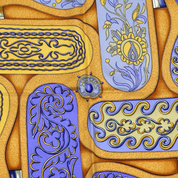 Hermès Festival scarf, gold and lavender ornamental detail