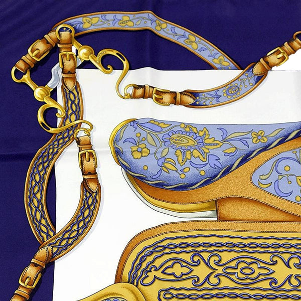 Hermès Festival scarf, navy border and bridle detail