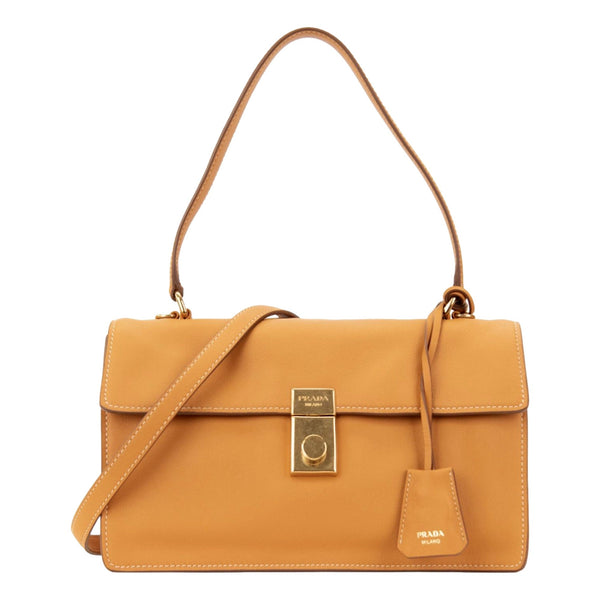 Prada Soft Sound Ambra orange leather shoulder bag, front view