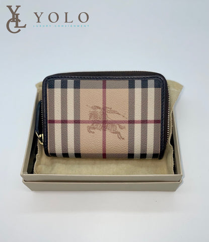 Burberry Vintage Haymarket Compact Zip Around Wallet